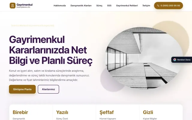 Emlak Danışmanlığı için Tek Sayfa Mor Turuncu – Emlak Danışmanlığı Web Sitesi ana sayfa görünümü