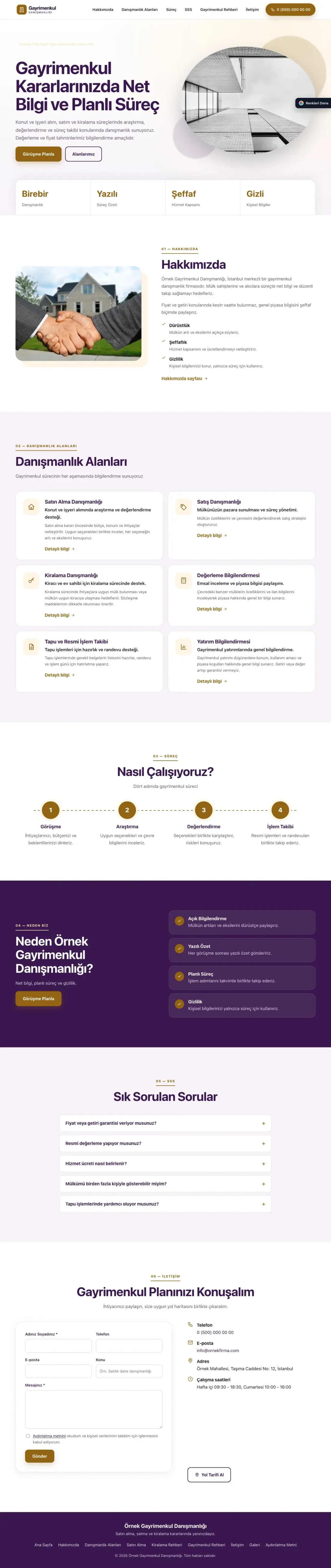 Emlak Danışmanlığı için Tek Sayfa Mor Turuncu – Emlak Danışmanlığı Web Sitesi ana sayfa görünümü