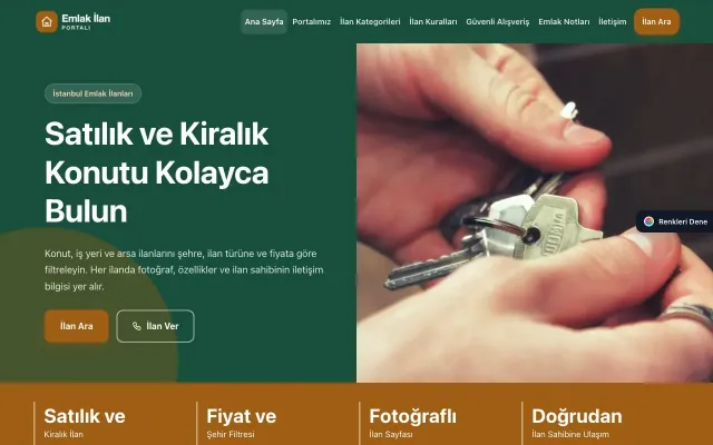 Emlak İlan Portalı için Blok Petrol Turuncu – Emlak İlan Portalı Web Sitesi ana sayfa görünümü