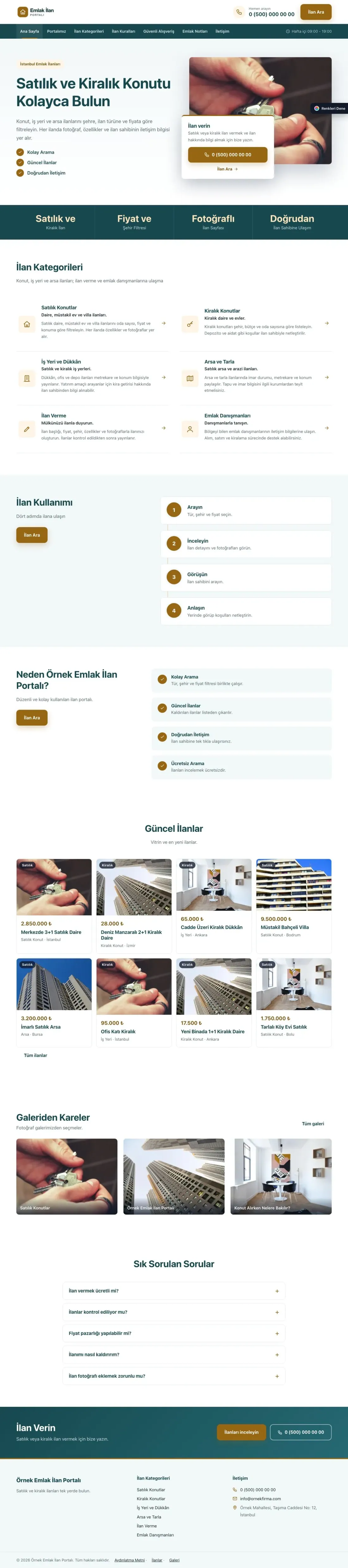 Emlak İlan Portalı için Bölünmüş Petrol Turuncu – Emlak İlan Portalı Web Sitesi ana sayfa görünümü
