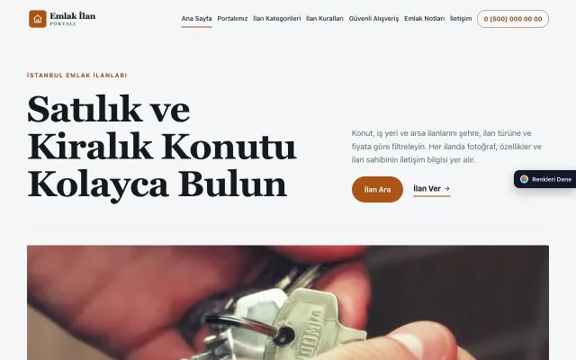 Emlak İlan Portalı için Dergi Editoryal Mavi Turuncu – Emlak İlan Portalı Web Sitesi ana sayfa görünümü
