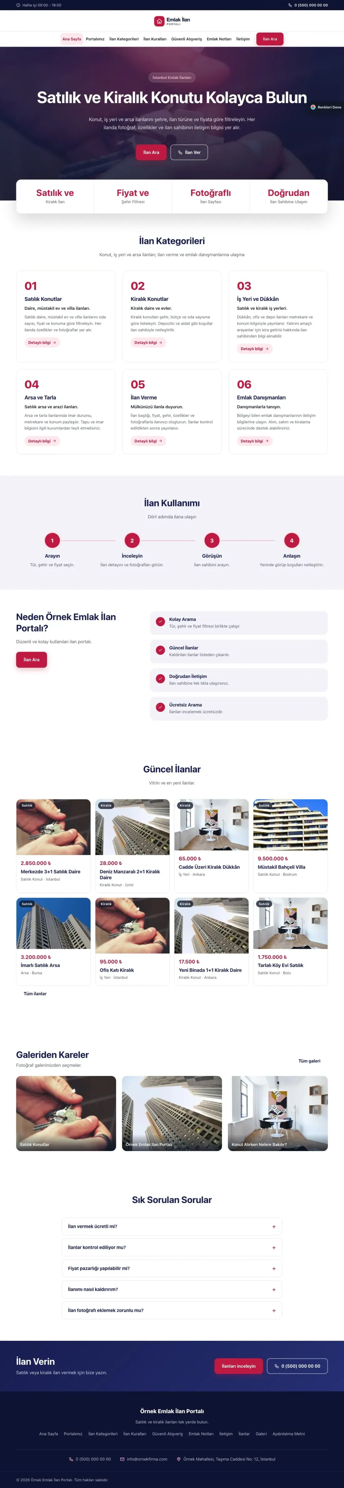 Emlak İlan Portalı için Merkez Lacivert Kırmızı – Emlak İlan Portalı Web Sitesi ana sayfa görünümü