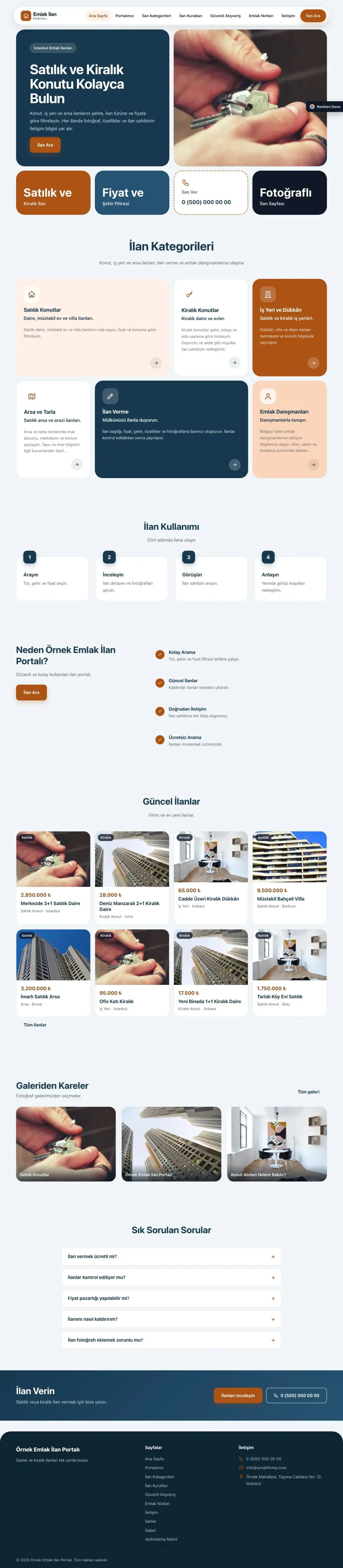 Emlak İlan Portalı için Mozaik Mavi Turuncu – Emlak İlan Portalı Web Sitesi ana sayfa görünümü