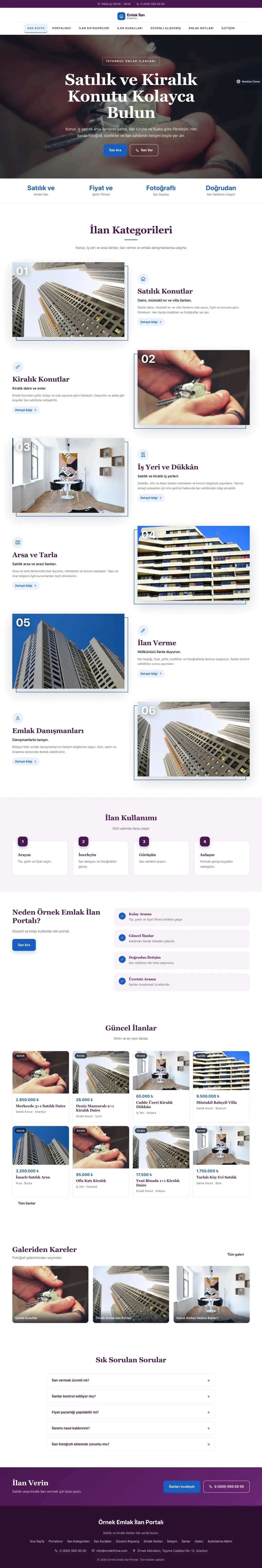 Emlak İlan Portalı için Zigzag Mor Mavi – Emlak İlan Portalı Web Sitesi ana sayfa görünümü