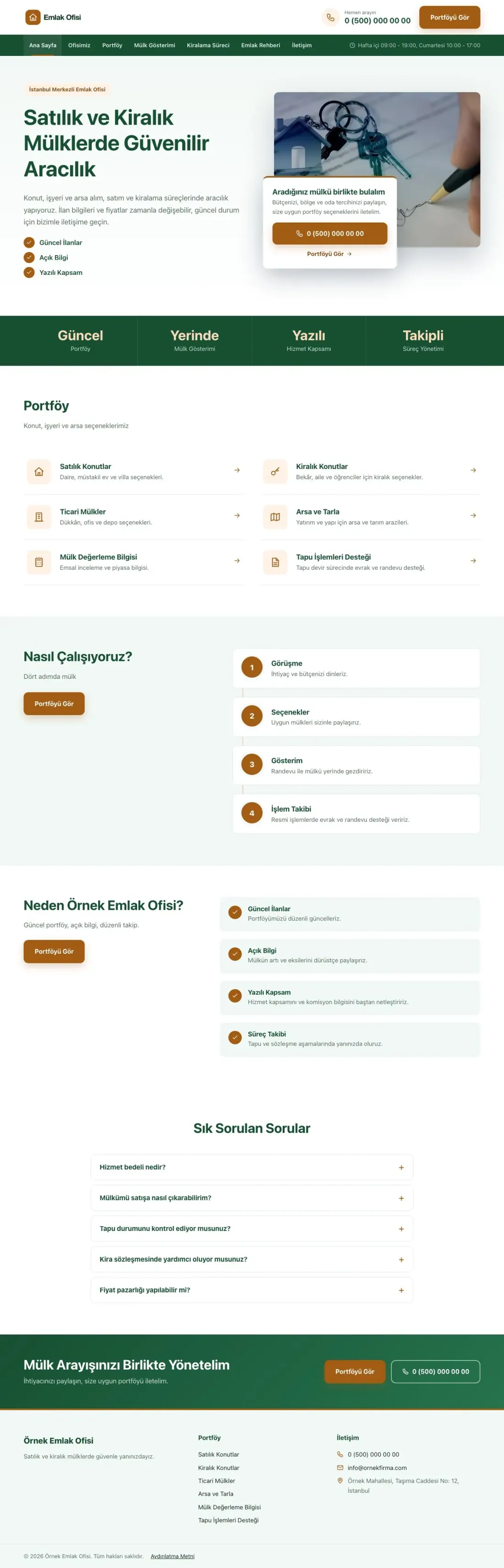 Bölünmüş Yeşil Turuncu – Emlak Ofisi Web Sitesi ana sayfa görünümü