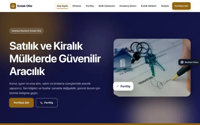 Emlak Ofisi için Hareketli Lacivert Turuncu – Emlak Ofisi Web Sitesi ana sayfa görünümü