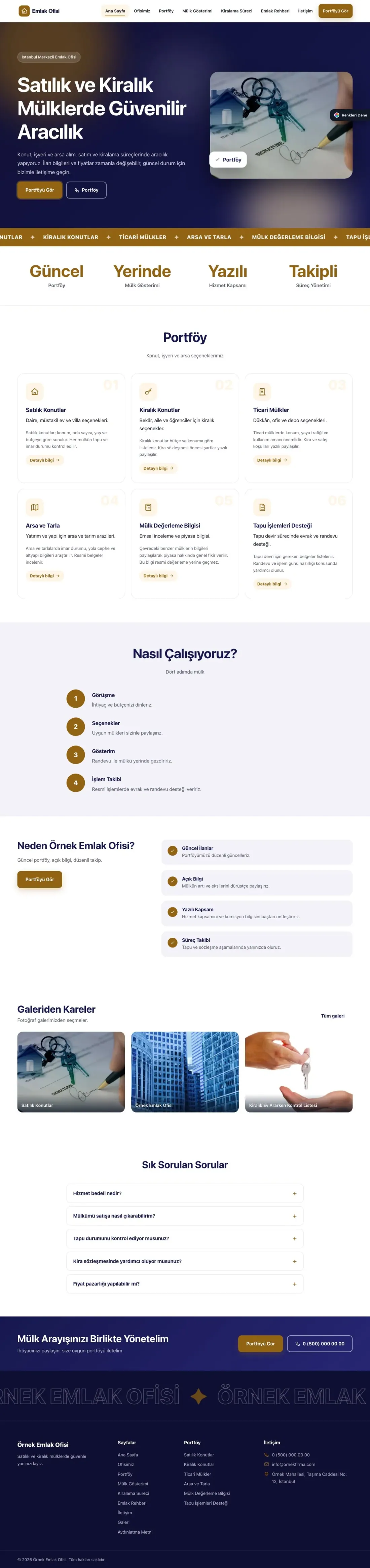 Emlak Ofisi için Hareketli Lacivert Turuncu – Emlak Ofisi Web Sitesi ana sayfa görünümü