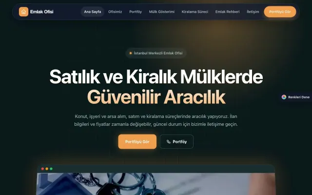 Emlak Ofisi için Koyu Modern Petrol Turuncu – Emlak Ofisi Web Sitesi ana sayfa görünümü