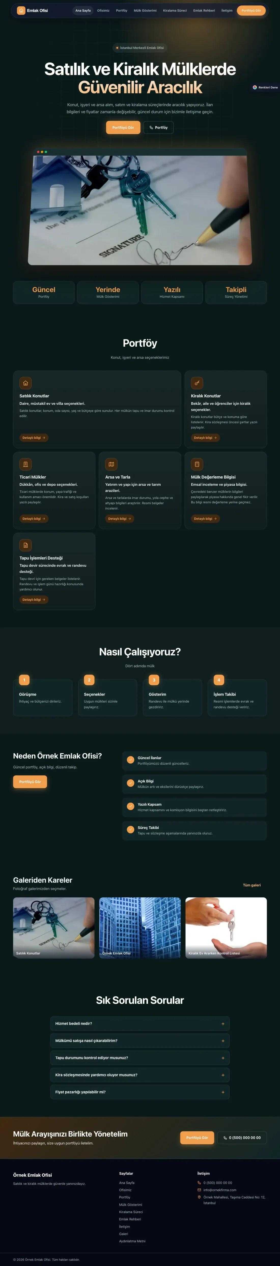 Emlak Ofisi için Koyu Modern Petrol Turuncu – Emlak Ofisi Web Sitesi ana sayfa görünümü