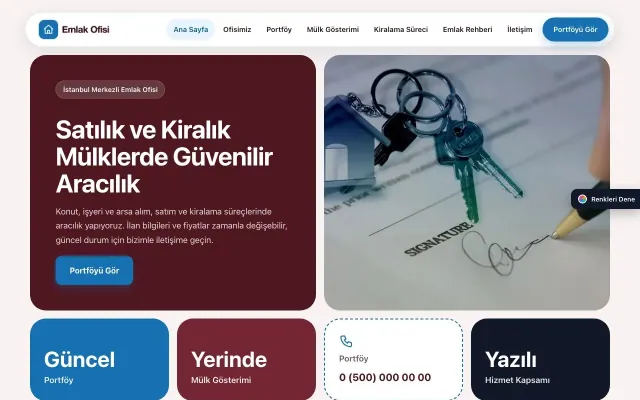 Emlak Ofisi için Mozaik Bordo Mavi – Emlak Ofisi Web Sitesi ana sayfa görünümü