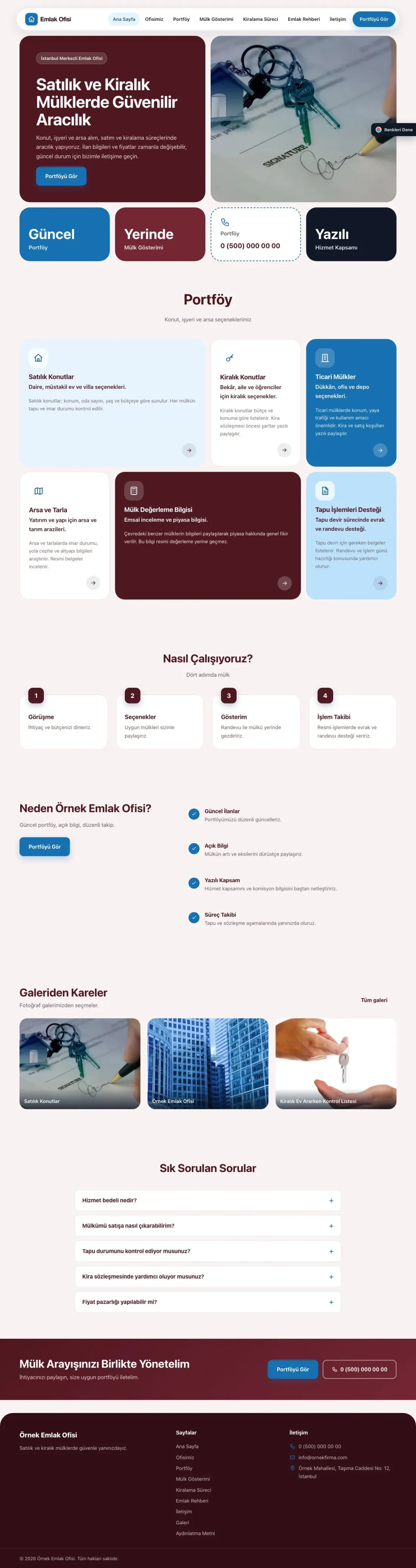 Emlak Ofisi için Mozaik Bordo Mavi – Emlak Ofisi Web Sitesi ana sayfa görünümü