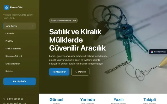 Emlak Ofisi için Sol Menü Zeytin Mavi – Emlak Ofisi Web Sitesi ana sayfa görünümü