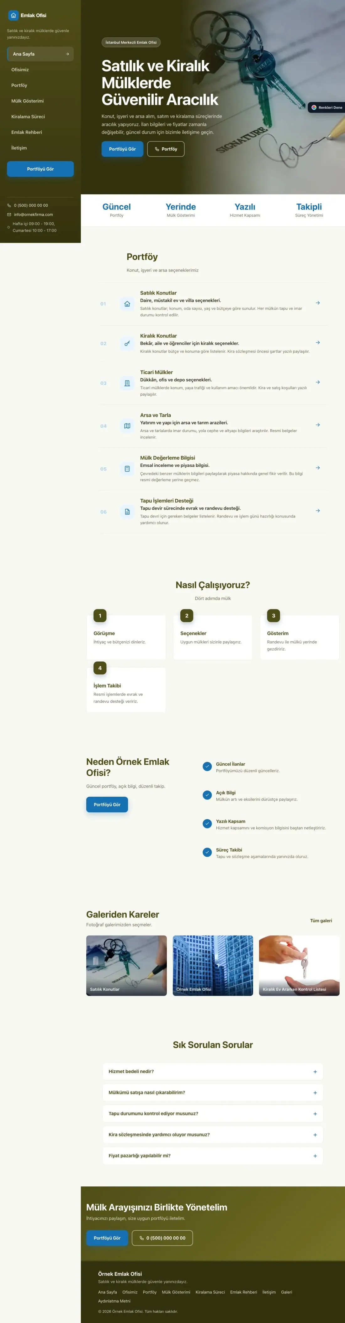 Emlak Ofisi için Sol Menü Zeytin Mavi – Emlak Ofisi Web Sitesi ana sayfa görünümü
