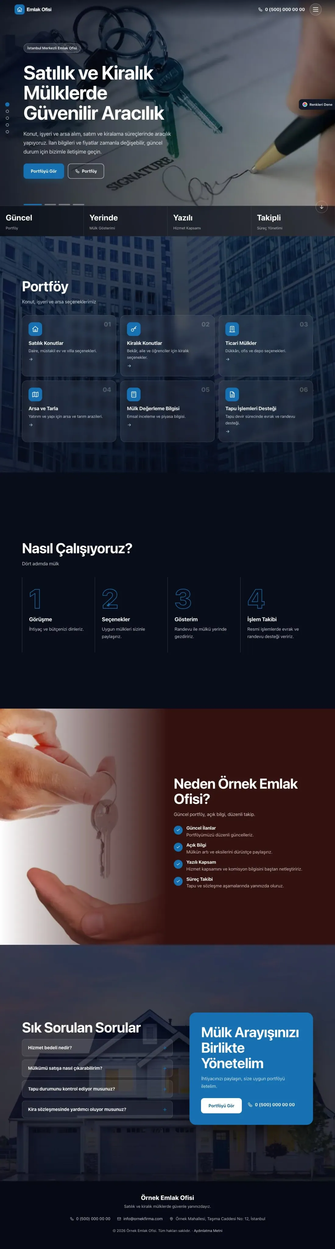 Emlak Ofisi için Tam Ekran Bordo Mavi – Emlak Ofisi Web Sitesi ana sayfa görünümü