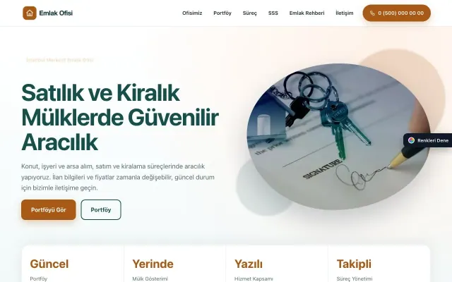 Emlak Ofisi için Tek Sayfa Petrol Turuncu – Emlak Ofisi Web Sitesi ana sayfa görünümü