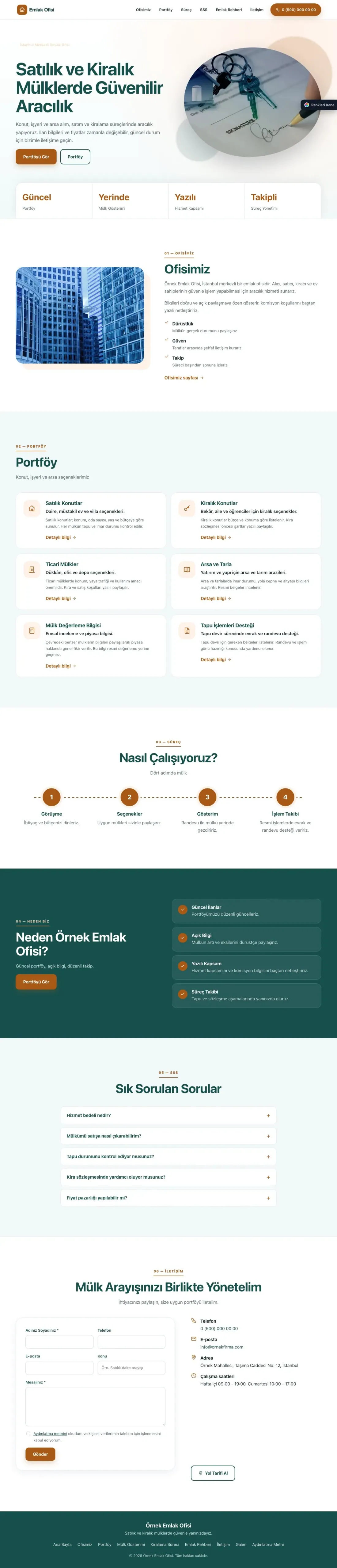 Emlak Ofisi için Tek Sayfa Petrol Turuncu – Emlak Ofisi Web Sitesi ana sayfa görünümü