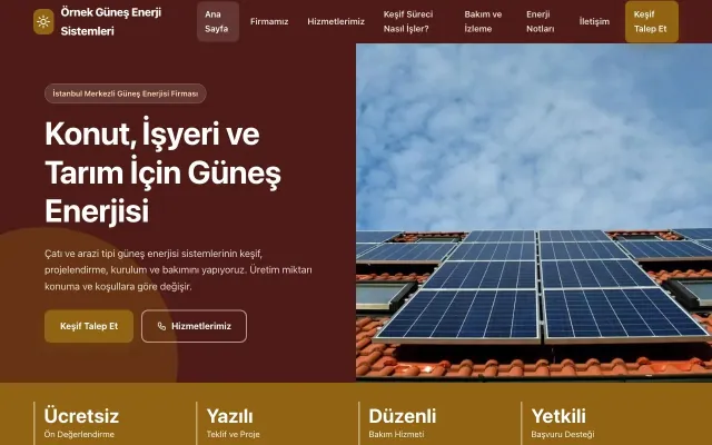 Enerji ve Güneş için Blok Bordo Turuncu – Enerji ve Güneş Web Sitesi ana sayfa görünümü