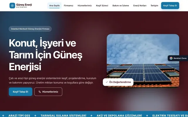 Enerji ve Güneş için Hareketli Bordo Mavi – Enerji ve Güneş Web Sitesi ana sayfa görünümü