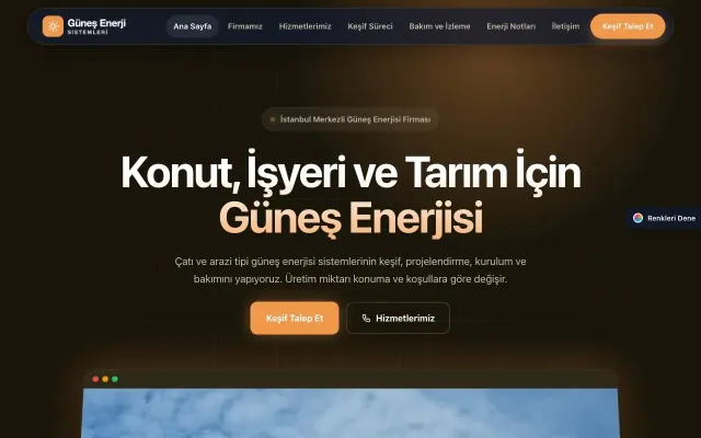 Enerji ve Güneş için Koyu Modern Kahve Turuncu – Enerji ve Güneş Web Sitesi ana sayfa görünümü