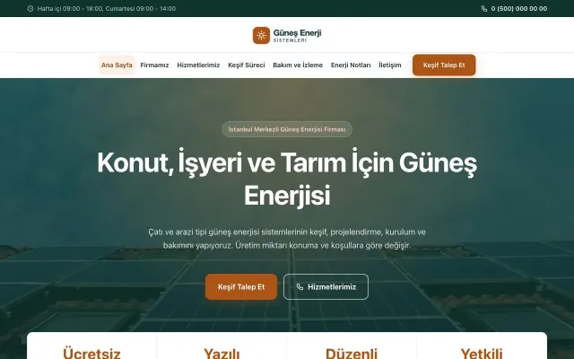 Merkez Petrol Turuncu – Enerji ve Güneş Web Sitesi ana sayfa görünümü