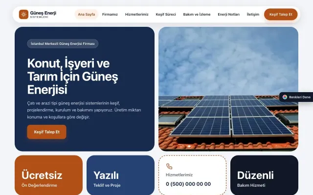 Enerji ve Güneş için Mozaik Mavi Turuncu – Enerji ve Güneş Web Sitesi ana sayfa görünümü
