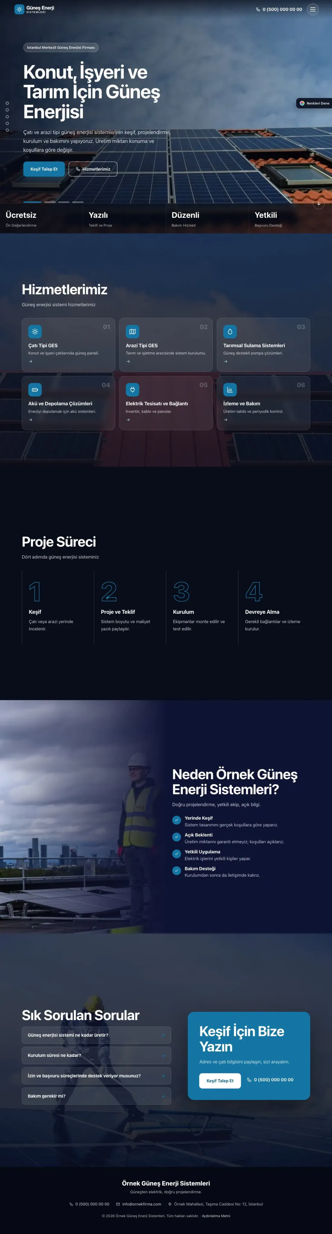 Enerji ve Güneş için Tam Ekran Lacivert Mavi – Enerji ve Güneş Web Sitesi ana sayfa görünümü