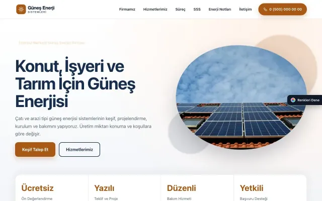 Enerji ve Güneş için Tek Sayfa Mavi Turuncu – Enerji ve Güneş Web Sitesi ana sayfa görünümü