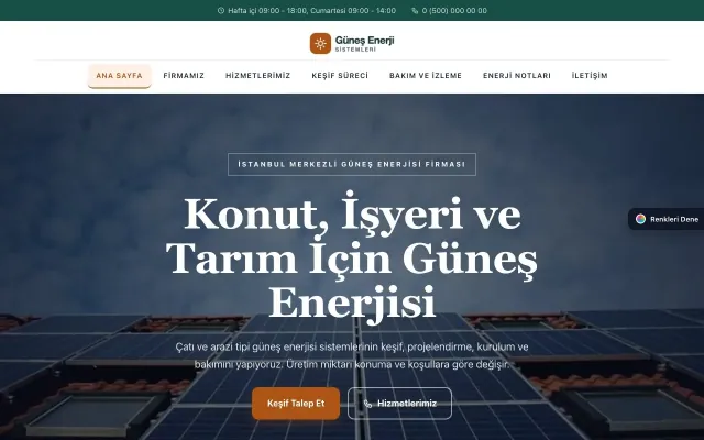 Enerji ve Güneş için Zigzag Petrol Turuncu – Enerji ve Güneş Web Sitesi ana sayfa görünümü