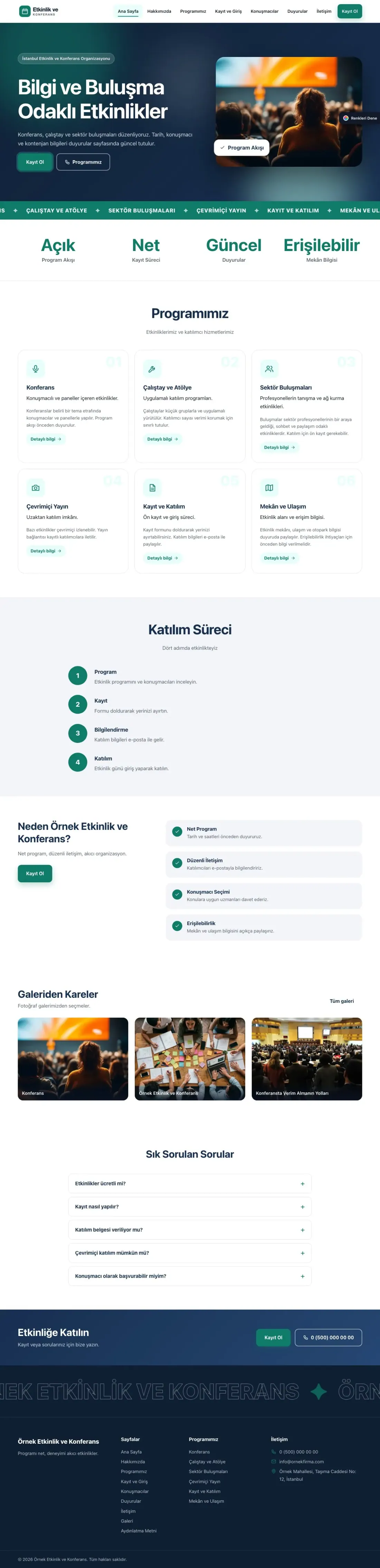 Etkinlik ve Konferans için Hareketli Mavi Turkuaz – Etkinlik ve Konferans Web Sitesi ana sayfa görünümü