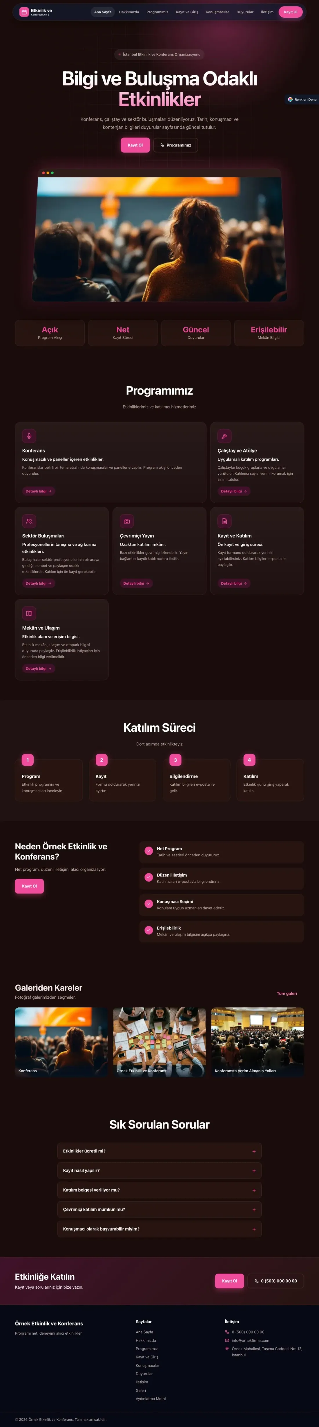 Etkinlik ve Konferans için Koyu Modern Bordo Pembe – Etkinlik ve Konferans Web Sitesi ana sayfa görünümü