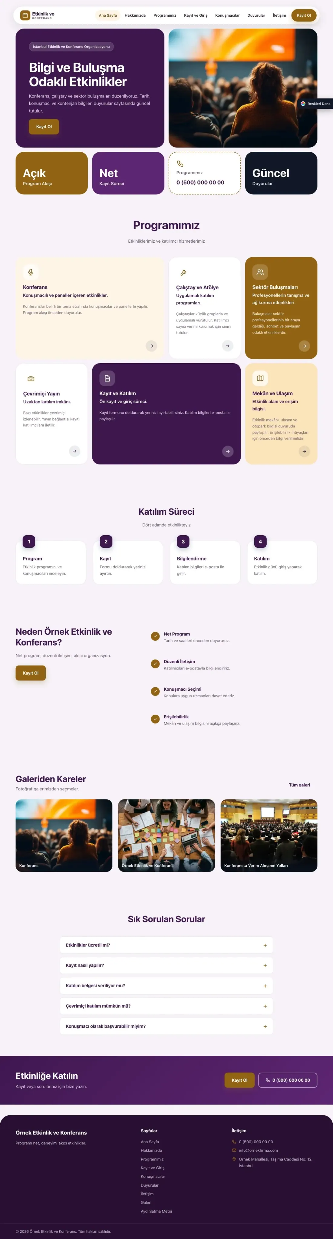 Etkinlik ve Konferans için Mozaik Mor Turuncu – Etkinlik ve Konferans Web Sitesi ana sayfa görünümü