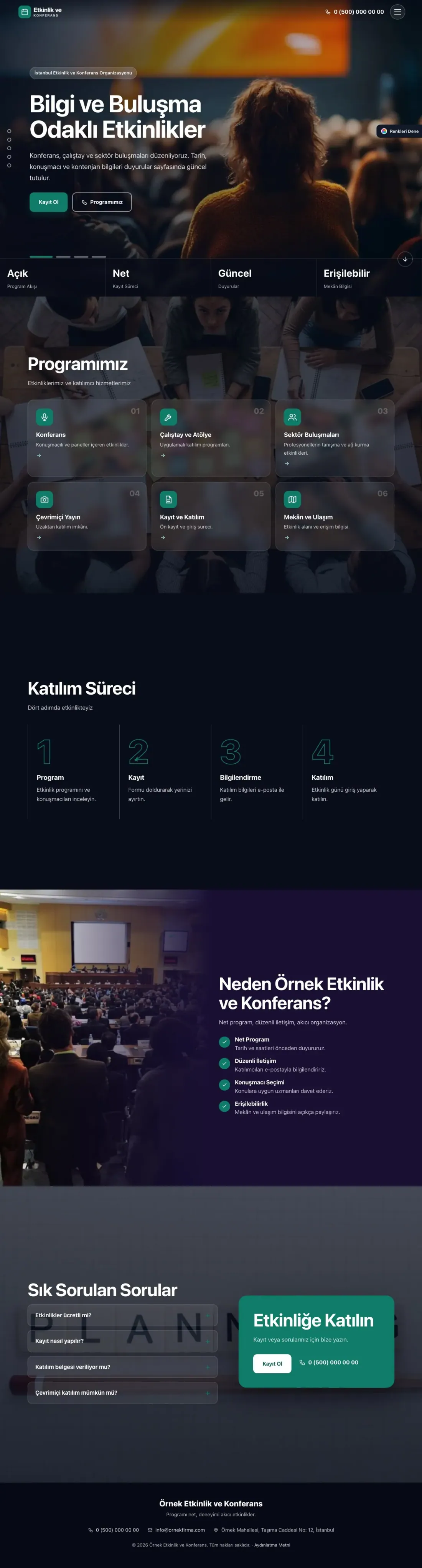 Etkinlik ve Konferans için Tam Ekran Mor Turkuaz – Etkinlik ve Konferans Web Sitesi ana sayfa görünümü