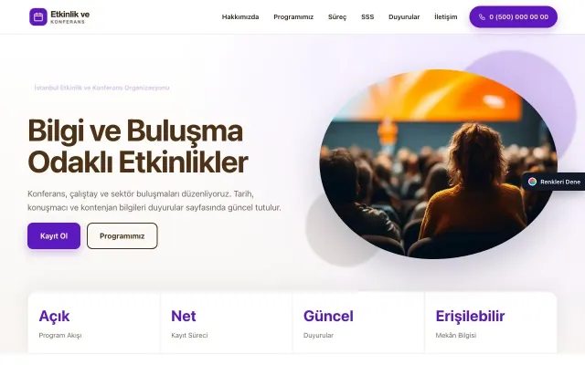 Etkinlik ve Konferans için Tek Sayfa Kahve Mor – Etkinlik ve Konferans Web Sitesi ana sayfa görünümü