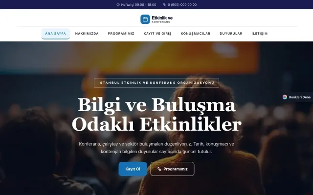 Etkinlik ve Konferans için Zigzag Lacivert Mavi – Etkinlik ve Konferans Web Sitesi ana sayfa görünümü