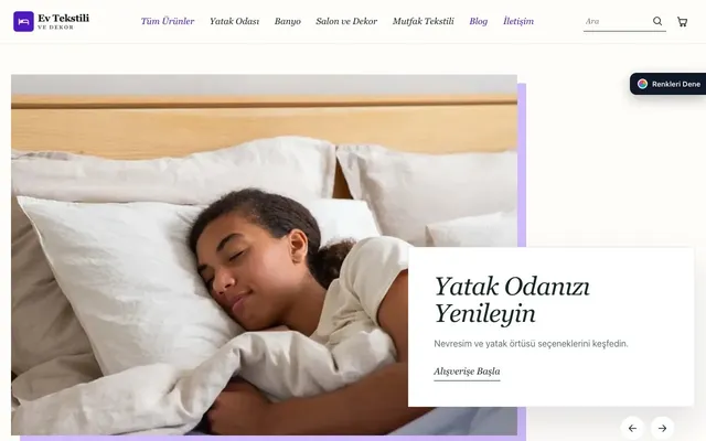 Ev Tekstili ve Dekor Mağazası için Lookbook Petrol Mor – Ev Tekstili ve Dekor Mağazası E-ticaret Sitesi ana sayfa görünümü