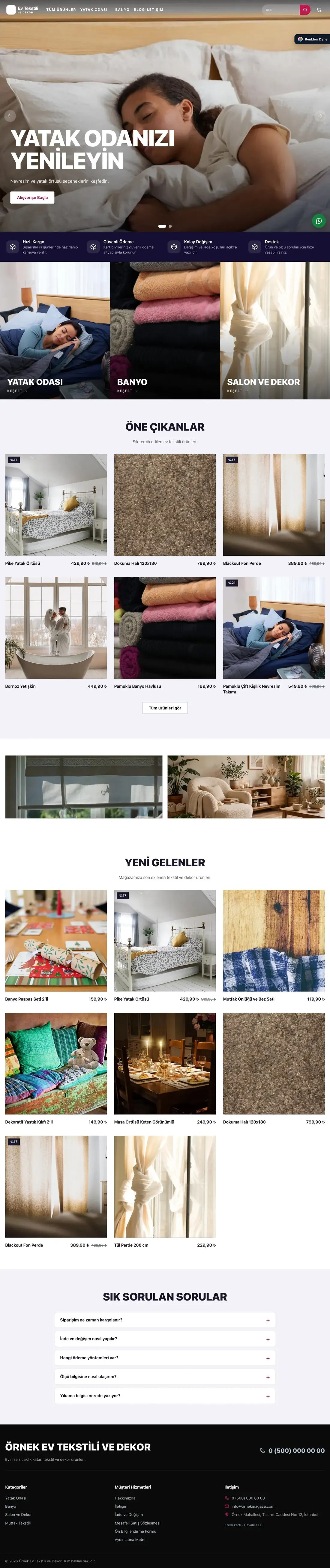 Ev Tekstili ve Dekor Mağazası için Sahne Lacivert Pembe – Ev Tekstili ve Dekor Mağazası E-ticaret Sitesi ana sayfa görünümü