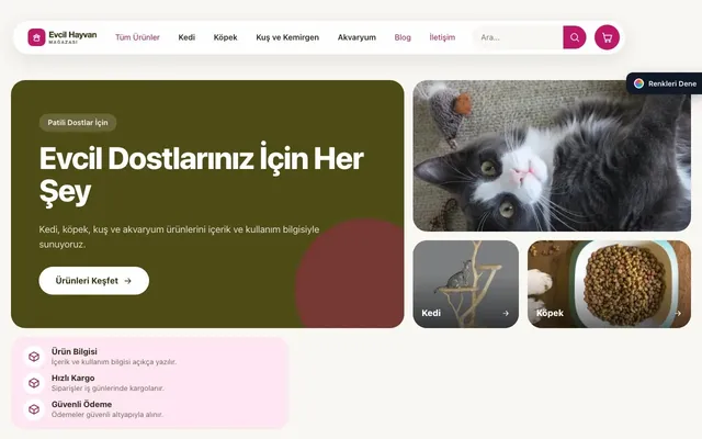 Evcil Hayvan Ürünleri için Bento Zeytin Pembe – Evcil Hayvan Ürünleri E-ticaret Sitesi ana sayfa görünümü