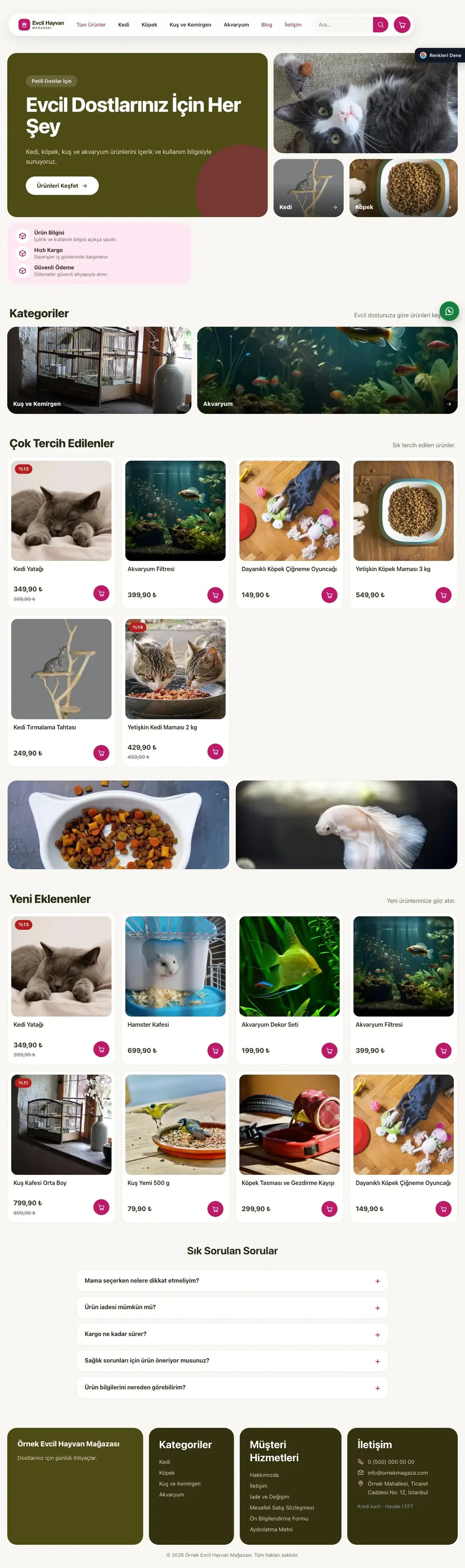 Evcil Hayvan Ürünleri için Bento Zeytin Pembe – Evcil Hayvan Ürünleri E-ticaret Sitesi ana sayfa görünümü