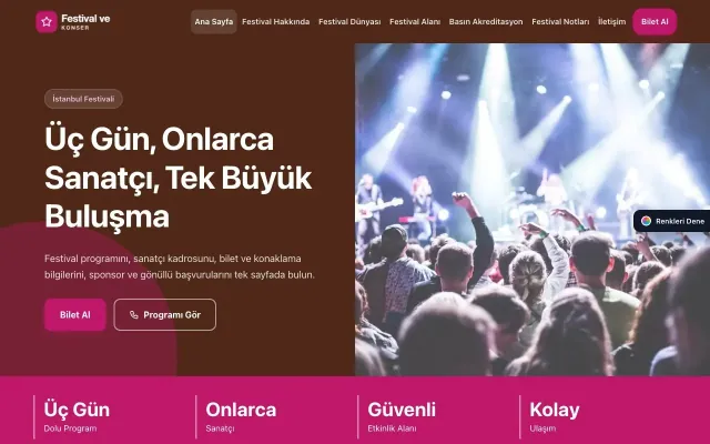Festival ve Konser için Blok Kahve Pembe – Festival ve Konser Web Sitesi ana sayfa görünümü