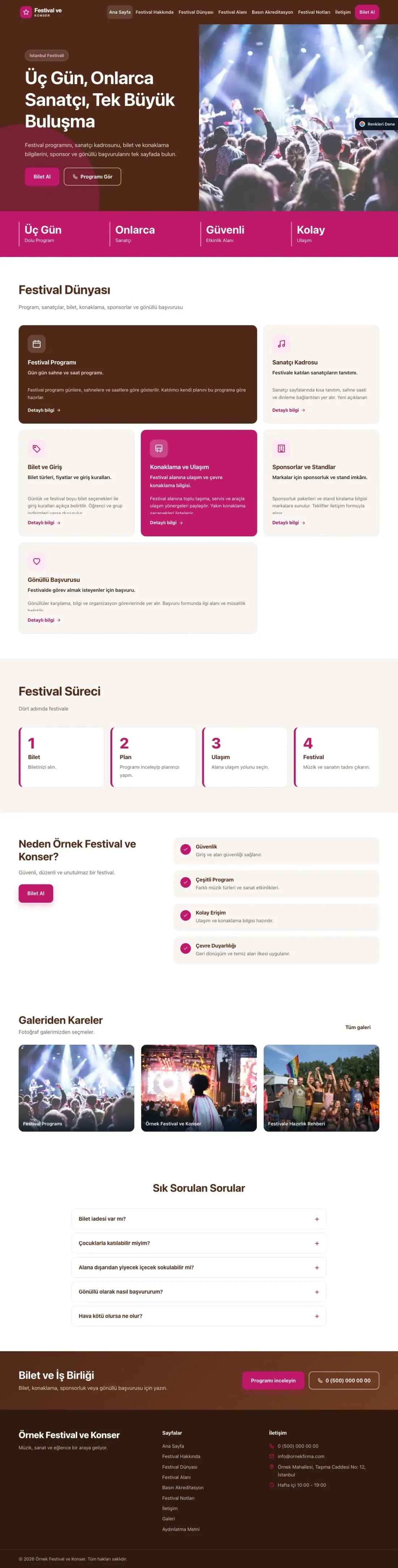 Festival ve Konser için Blok Kahve Pembe – Festival ve Konser Web Sitesi ana sayfa görünümü