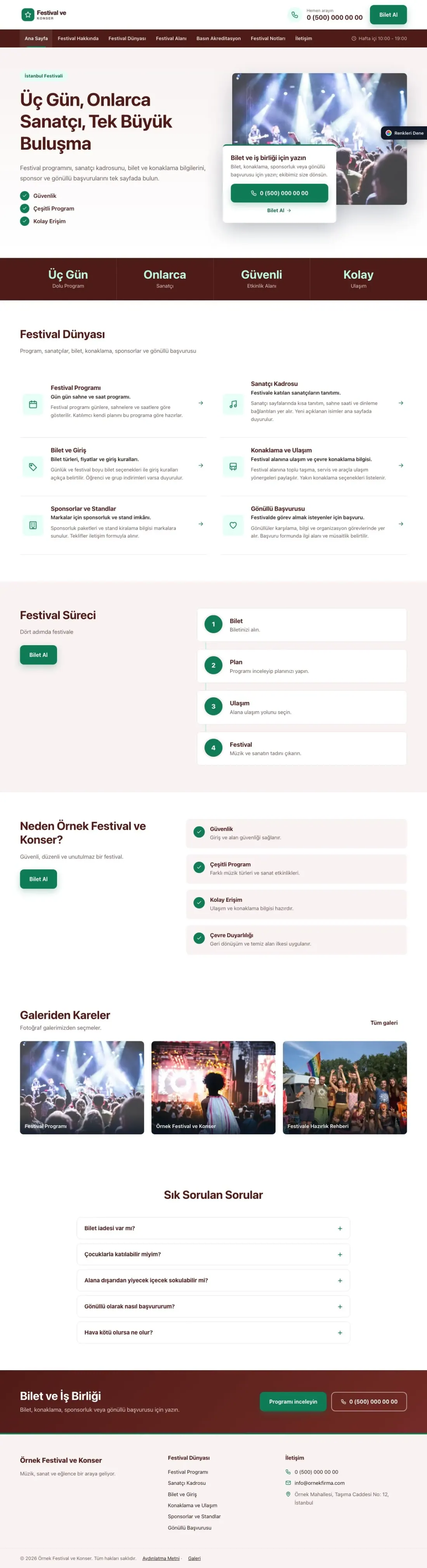 Festival ve Konser için Bölünmüş Bordo Turkuaz – Festival ve Konser Web Sitesi ana sayfa görünümü