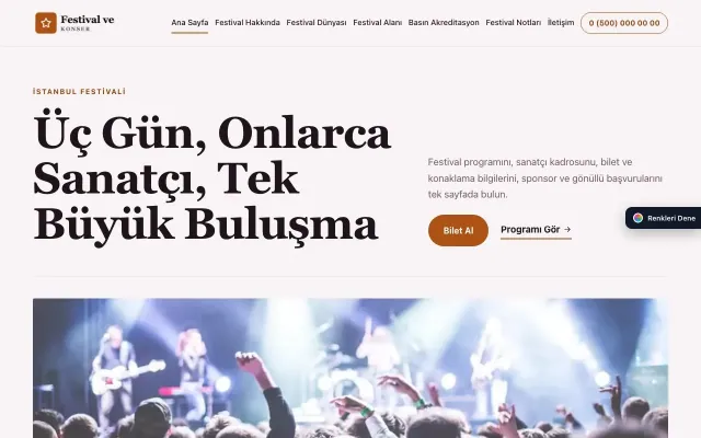Festival ve Konser için Dergi Editoryal Erik Turuncu – Festival ve Konser Web Sitesi ana sayfa görünümü