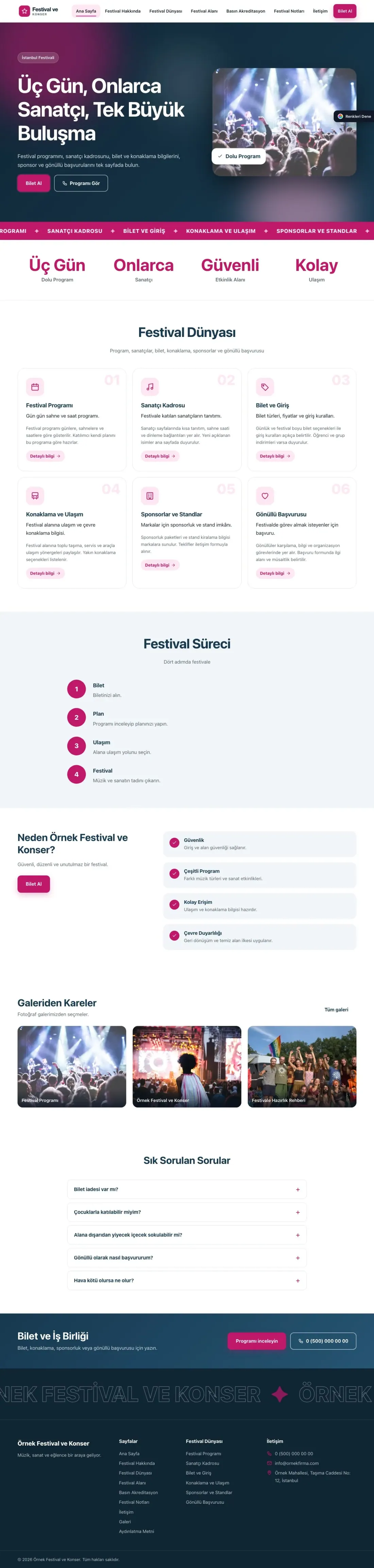 Festival ve Konser için Hareketli Mavi Pembe – Festival ve Konser Web Sitesi ana sayfa görünümü