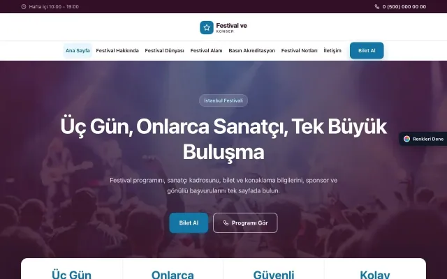 Festival ve Konser için Merkez Erik Mavi – Festival ve Konser Web Sitesi ana sayfa görünümü