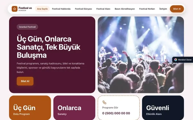 Festival ve Konser için Mozaik Erik Turuncu – Festival ve Konser Web Sitesi ana sayfa görünümü