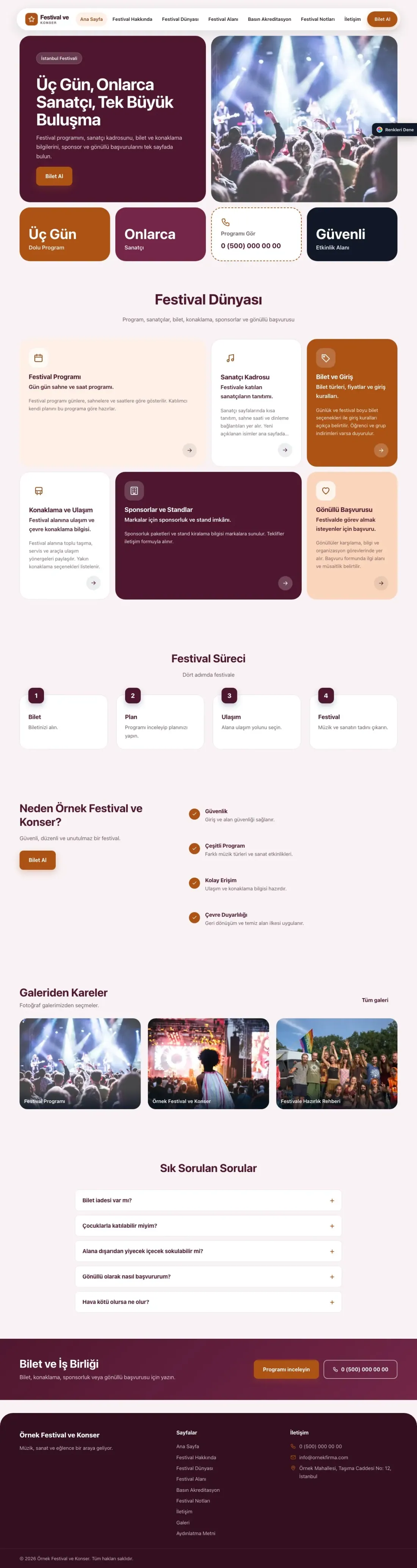 Festival ve Konser için Mozaik Erik Turuncu – Festival ve Konser Web Sitesi ana sayfa görünümü