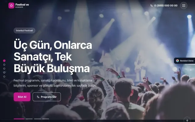 Festival ve Konser için Tam Ekran Bordo Pembe – Festival ve Konser Web Sitesi ana sayfa görünümü