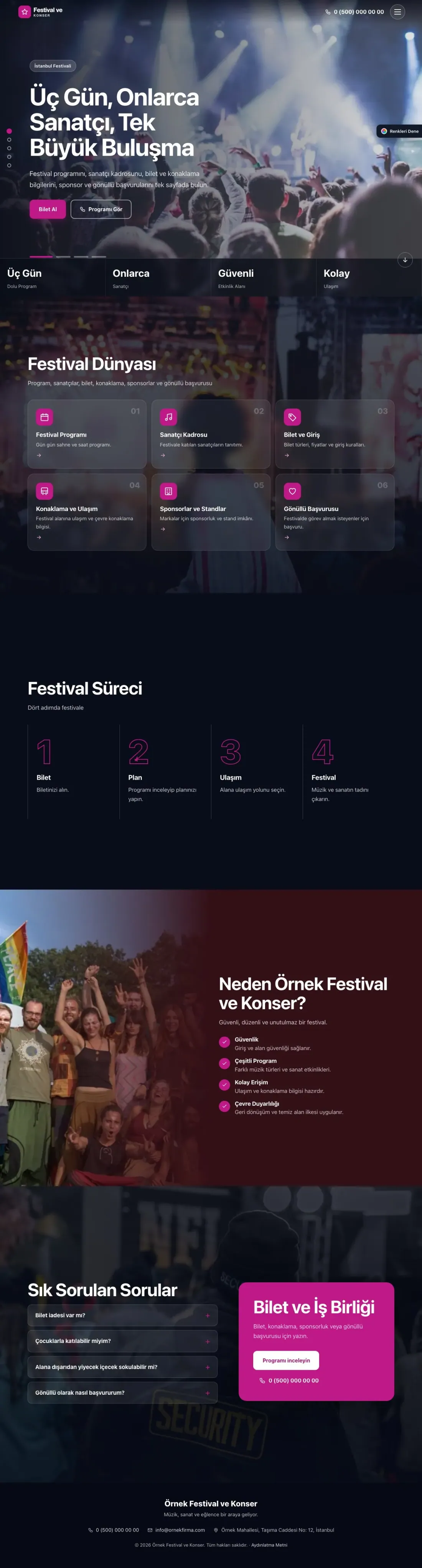 Festival ve Konser için Tam Ekran Bordo Pembe – Festival ve Konser Web Sitesi ana sayfa görünümü