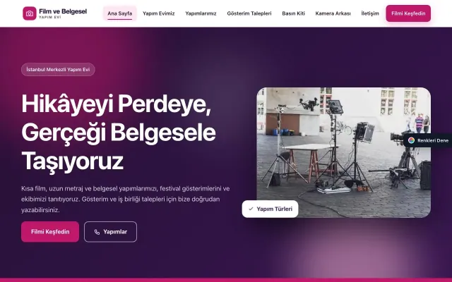 Film ve Belgesel Tanıtımı için Hareketli Mor Pembe – Film ve Belgesel Tanıtımı Web Sitesi ana sayfa görünümü