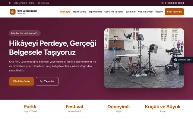 Film ve Belgesel Tanıtımı için Klasik Erik Turuncu – Film ve Belgesel Tanıtımı Web Sitesi ana sayfa görünümü